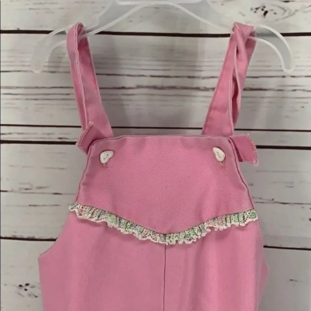 Vintage 90'S Skyline Pink Toddlers Embroidered Lace Overall‎ Shorts Size 3T